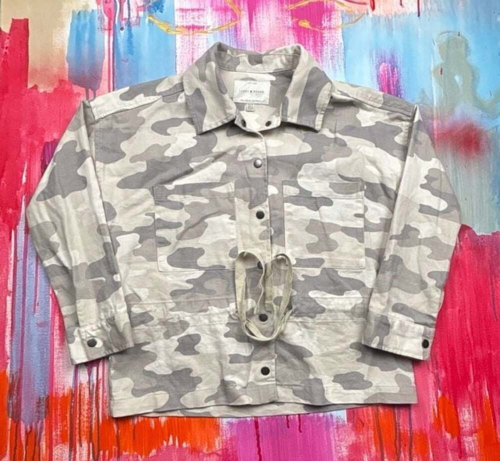 Lucky Brand  Safari Camo Military Utility Jacket Drawstring Cinch Waist Size XS